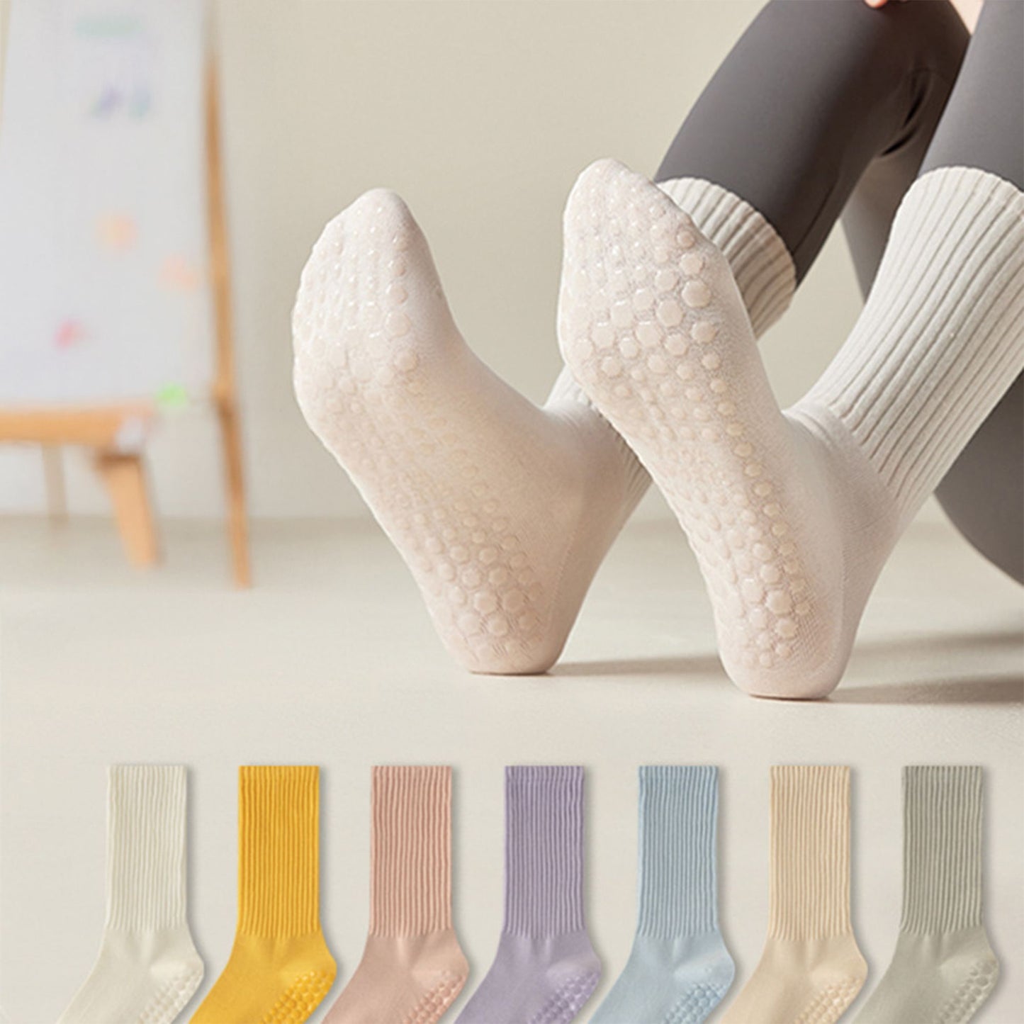 4-Pack Anti-Slip Yoga Socks with Grips Comfortable Ribbed Design for Exercise and Indoor Use