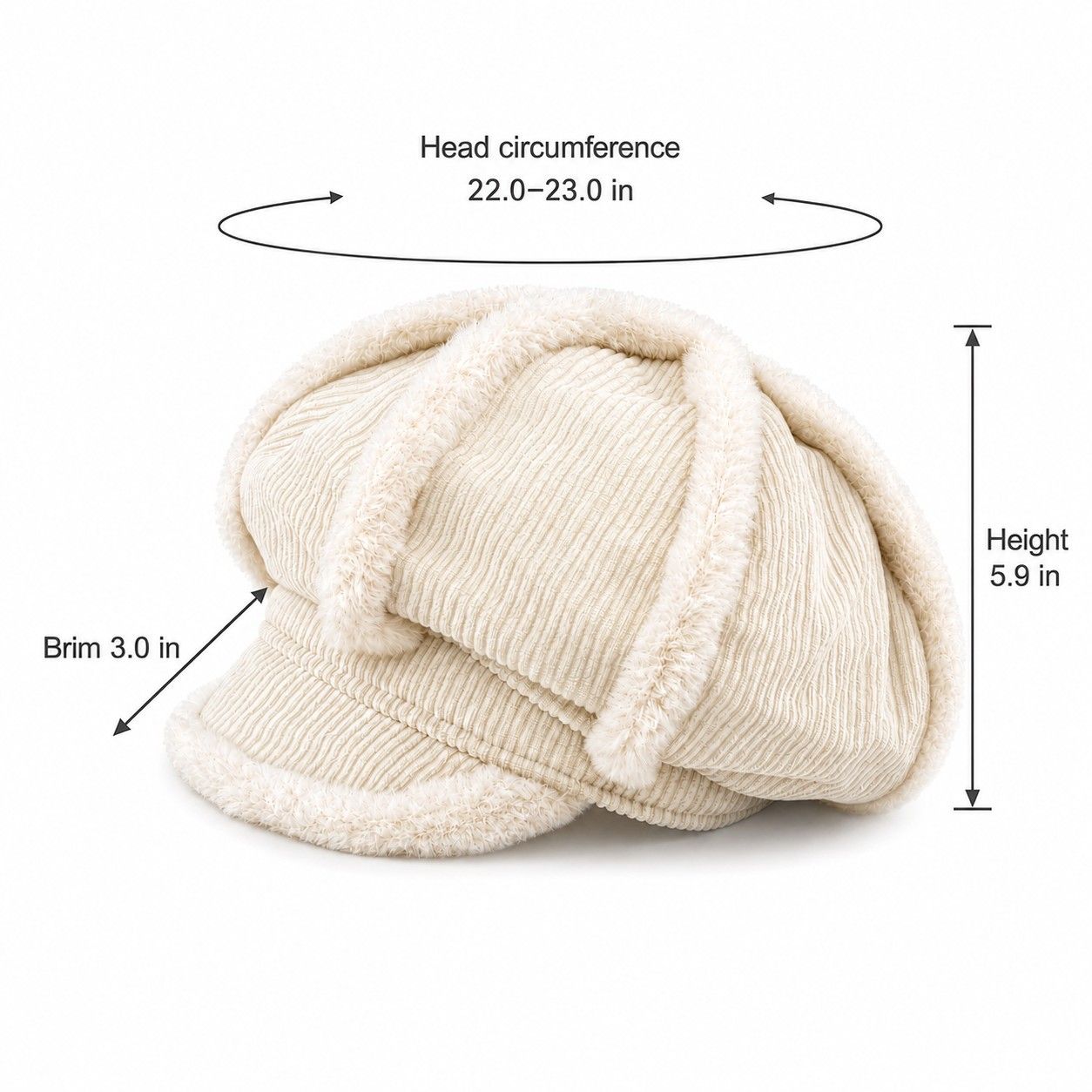 Corduroy Newsboy Cap Faux Fur Trim Baker Boy Hat Warm Casual Style