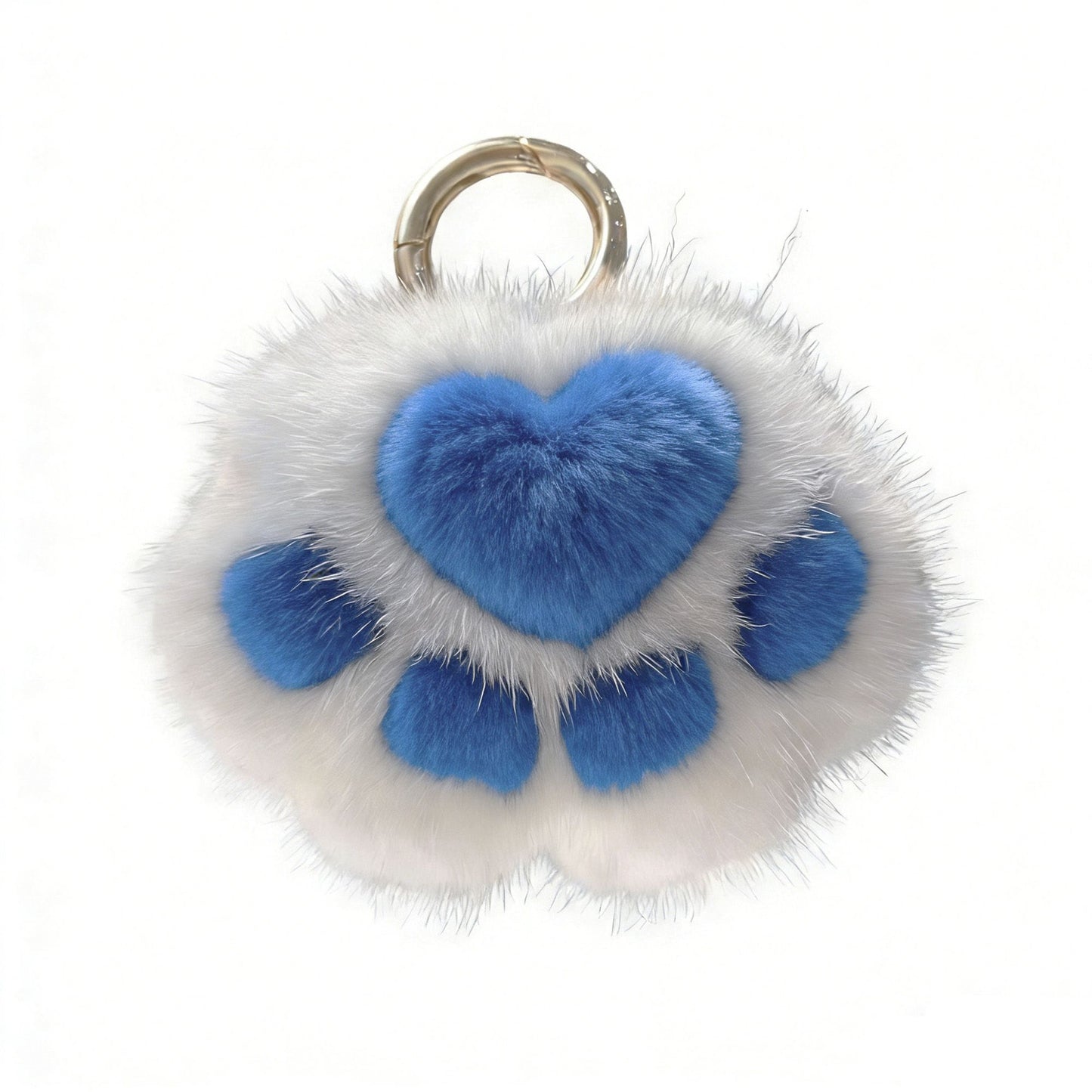 2-PC Plush Paw Print Faux Fur Keychain with Metal Clip