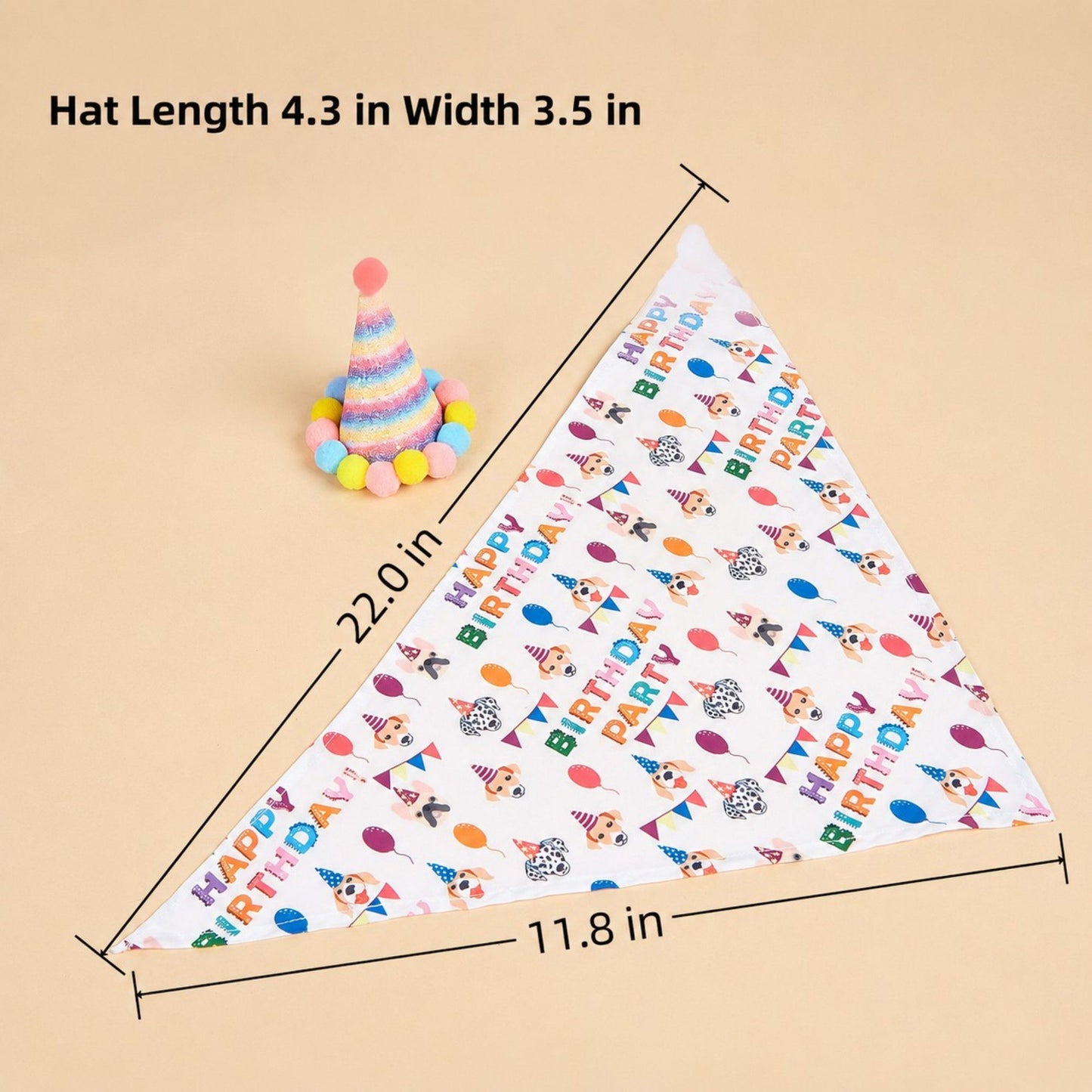 Pet Bandana and Pom Pom Party Hat Set for Dogs and Cats Celebration Costume Accessory