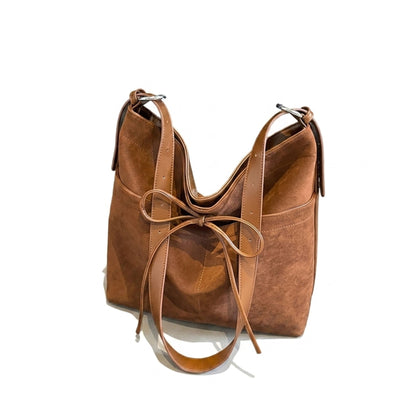 Adjustable Shoulder Bag Bow Detail Large Hobo Tote with Zipper Closure