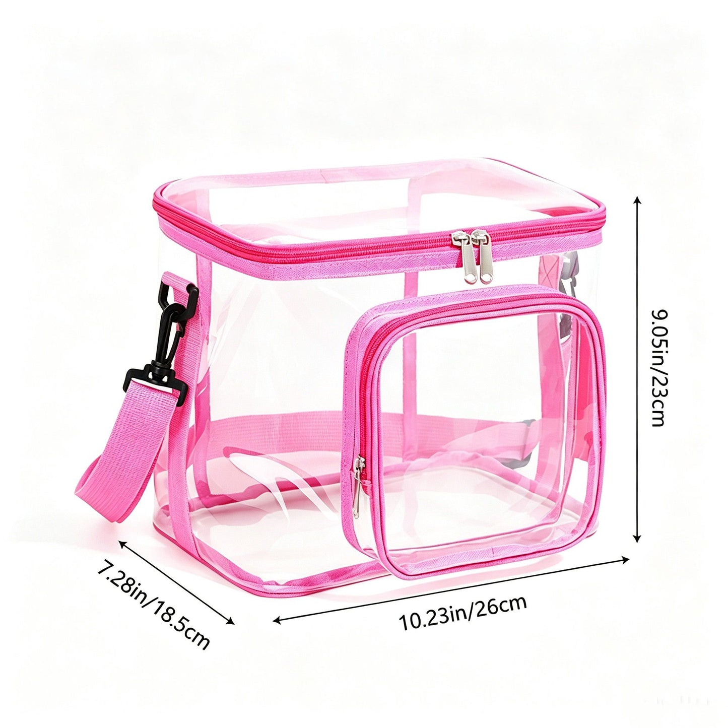 Clear PVC Lunch Tote Bag with Front Zipper Pocket, Top Handle and Removable Shoulder Strap