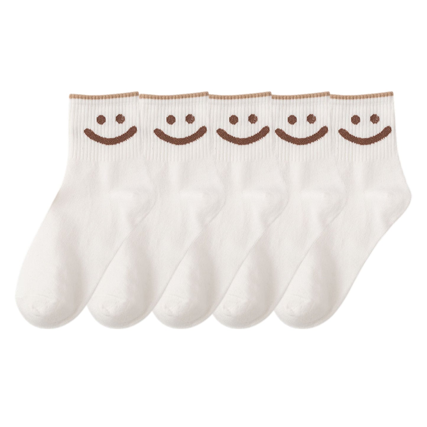 5 Pairs Women's Ankle Socks with Smiley Face Design Soft Cotton Ribbed Cuffs for Casual Everyday Wear