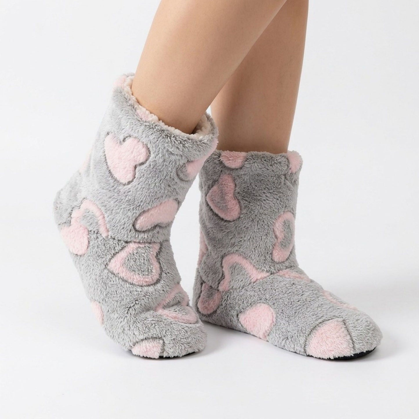 Fuzzy Heart Slipper Boots
