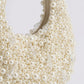Faux Pearl Embellished Shoulder Bag with Crystal Accents Hand Beaded Crescent Handbag 10x2x13.7 in