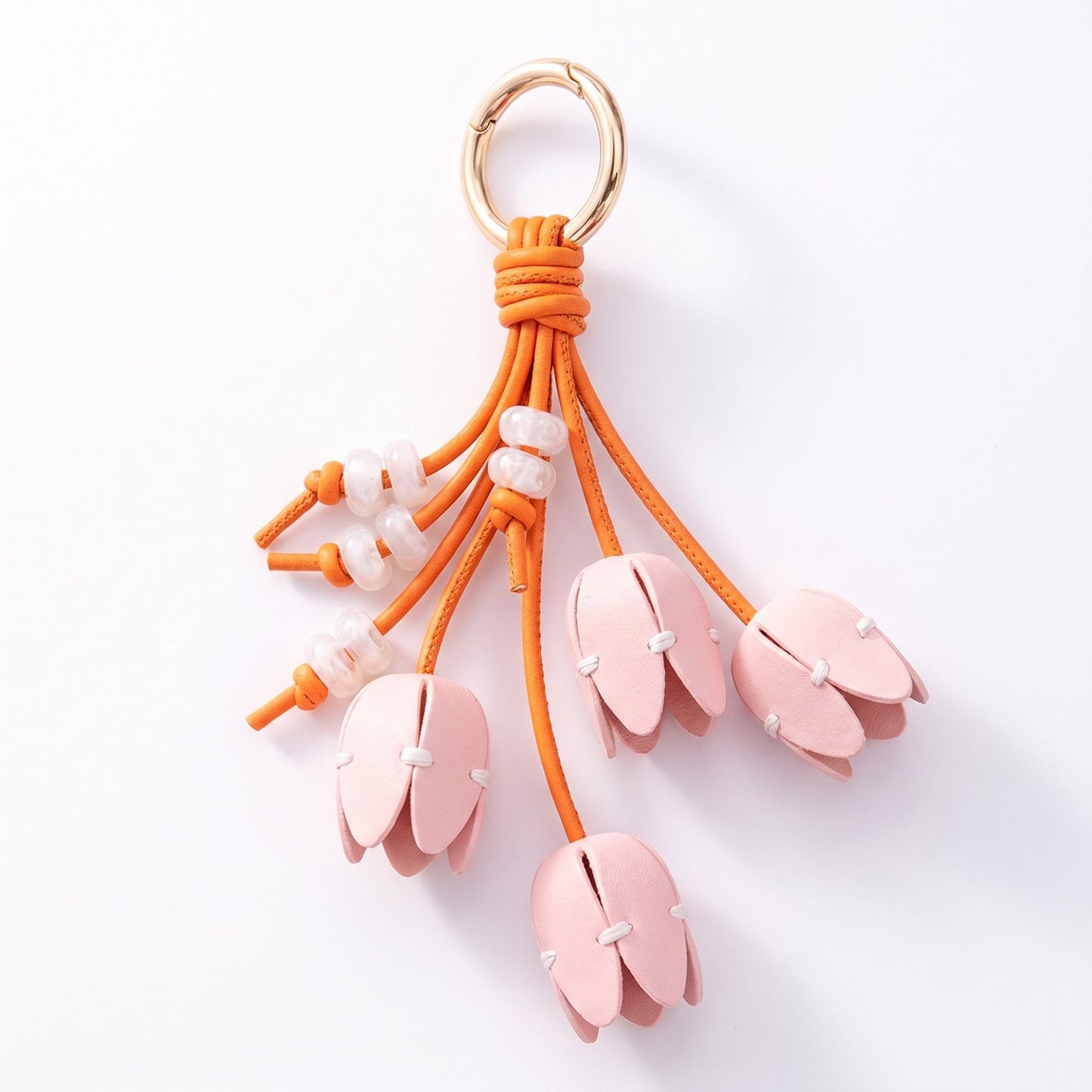 Tulip Flower Bag Charm with Bead Accents and Key Ring