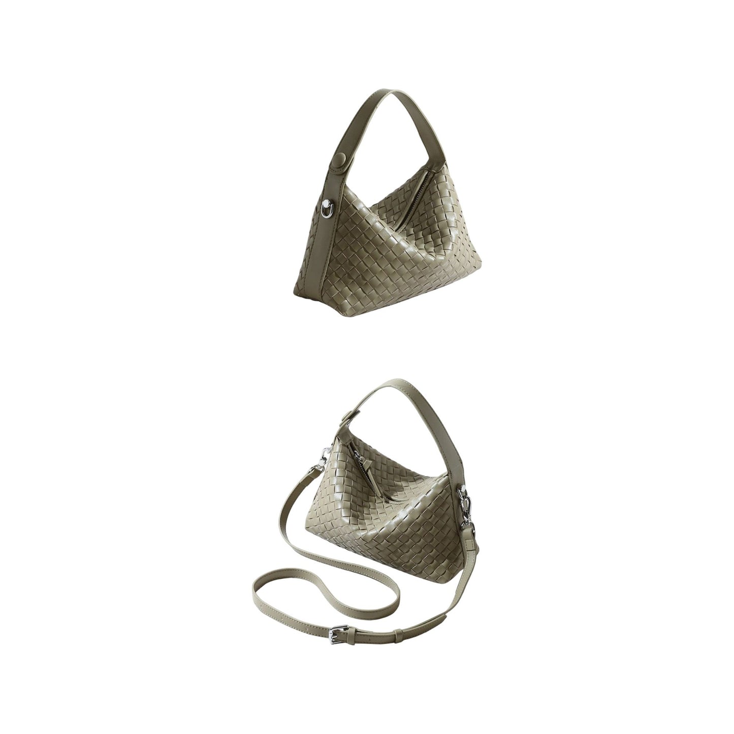 Woven Leather Shoulder Satchel with Convertible Crossbody Strap and Sculpted Hobo Silhouette