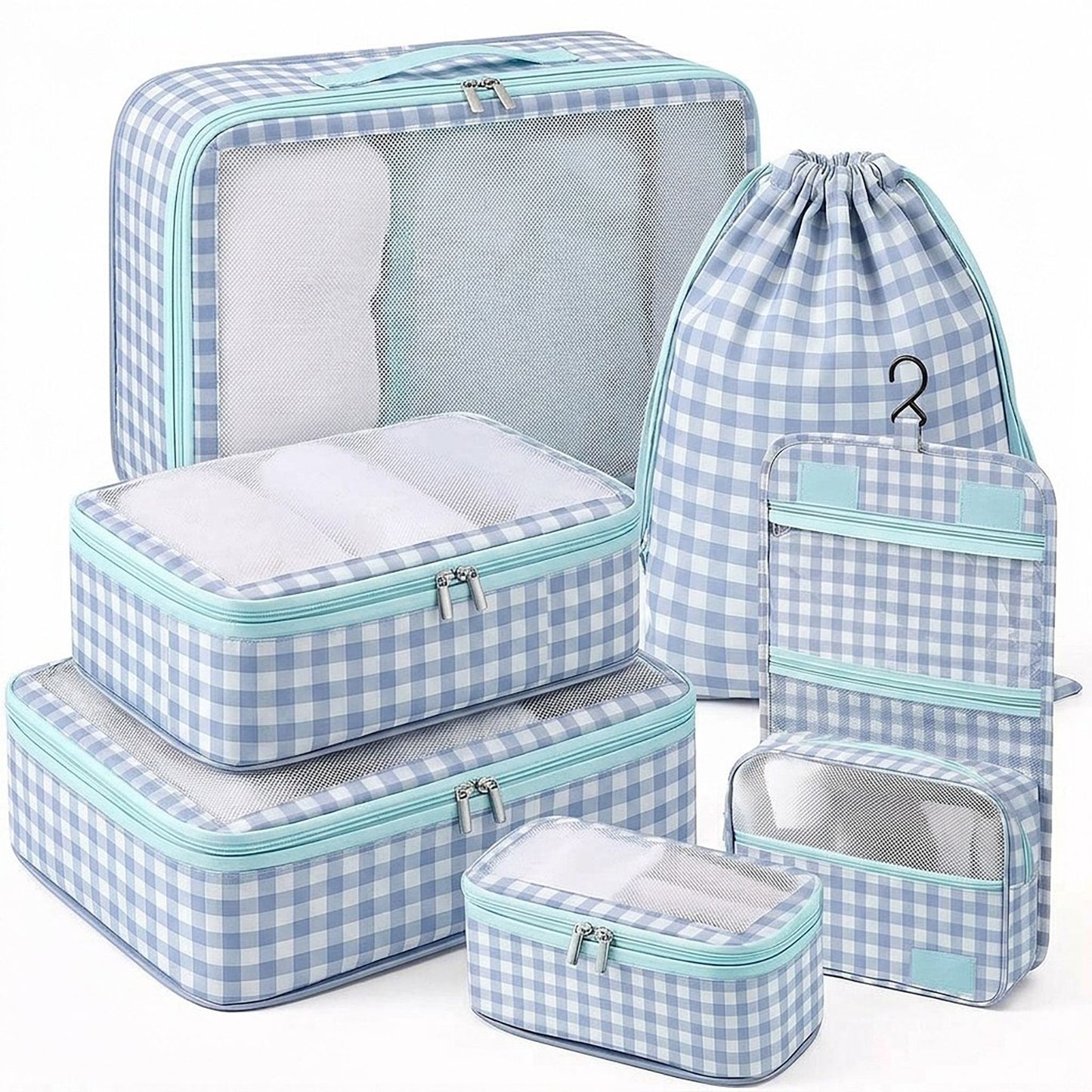 6 Piece Travel Packing Cube Set with Hanging Toiletry Bag
