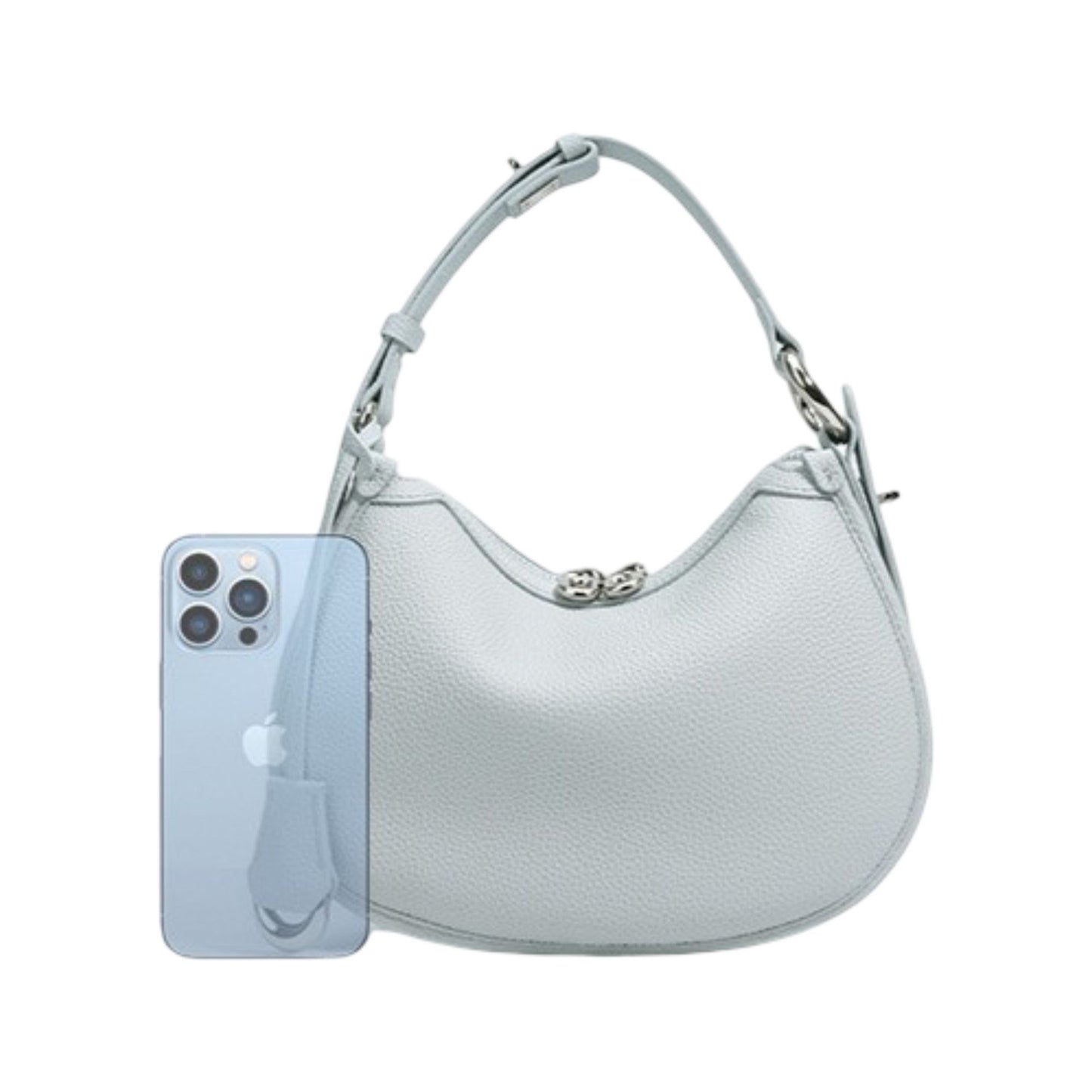 Crescent Leather Shoulder Purse with Adjustable Strap Multi Length Carry and Pebbled Finish