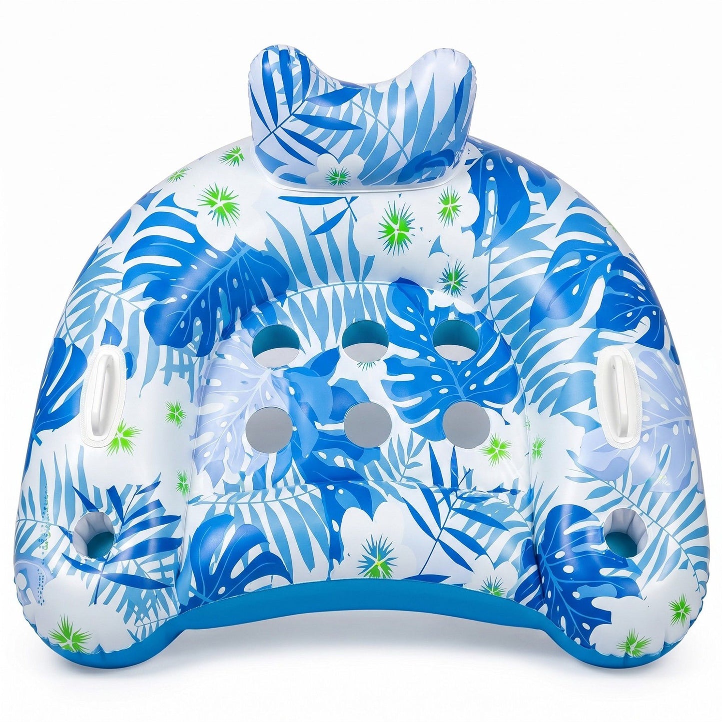 Inflatable Pool Lounger with Tropical Leaf Print and Cup Holders