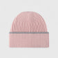 Ribbed Knit Beanie Hat with Contrast Trim and Folded Cuff