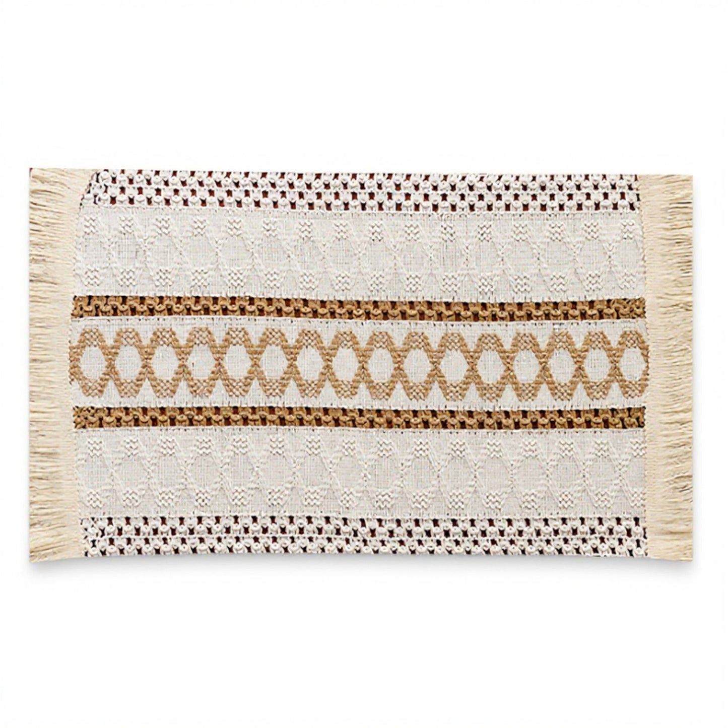 4 Set Woven Rectangular Placemats with Textured Stripes and Fringe Edges 11.8x19.5 in