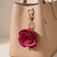 Dark Pink Rose Flower Bag Charm with Gold Tone Dual Clip