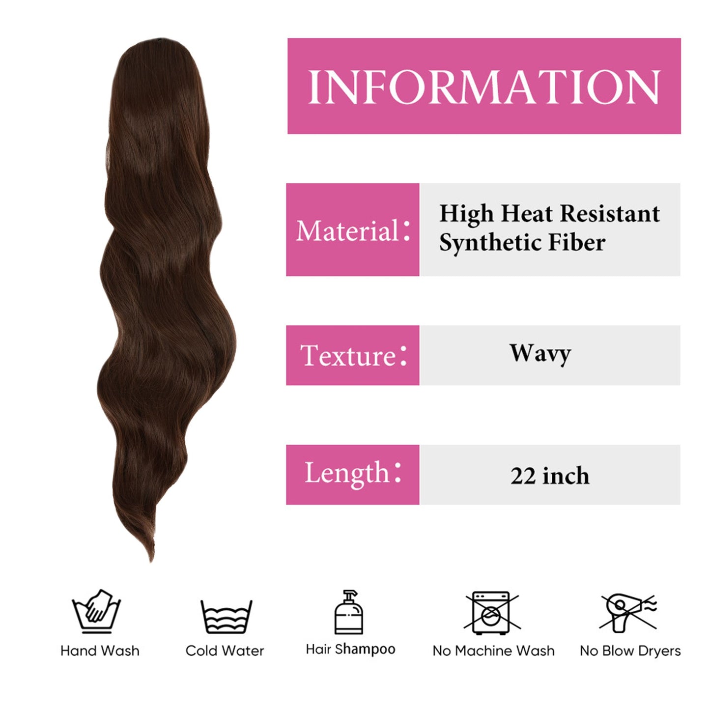 Long Drawstring Ponytail Hair Extension Wave 22 Inch Synthetic Fake Layered Pony Tail Hairpieces for Women