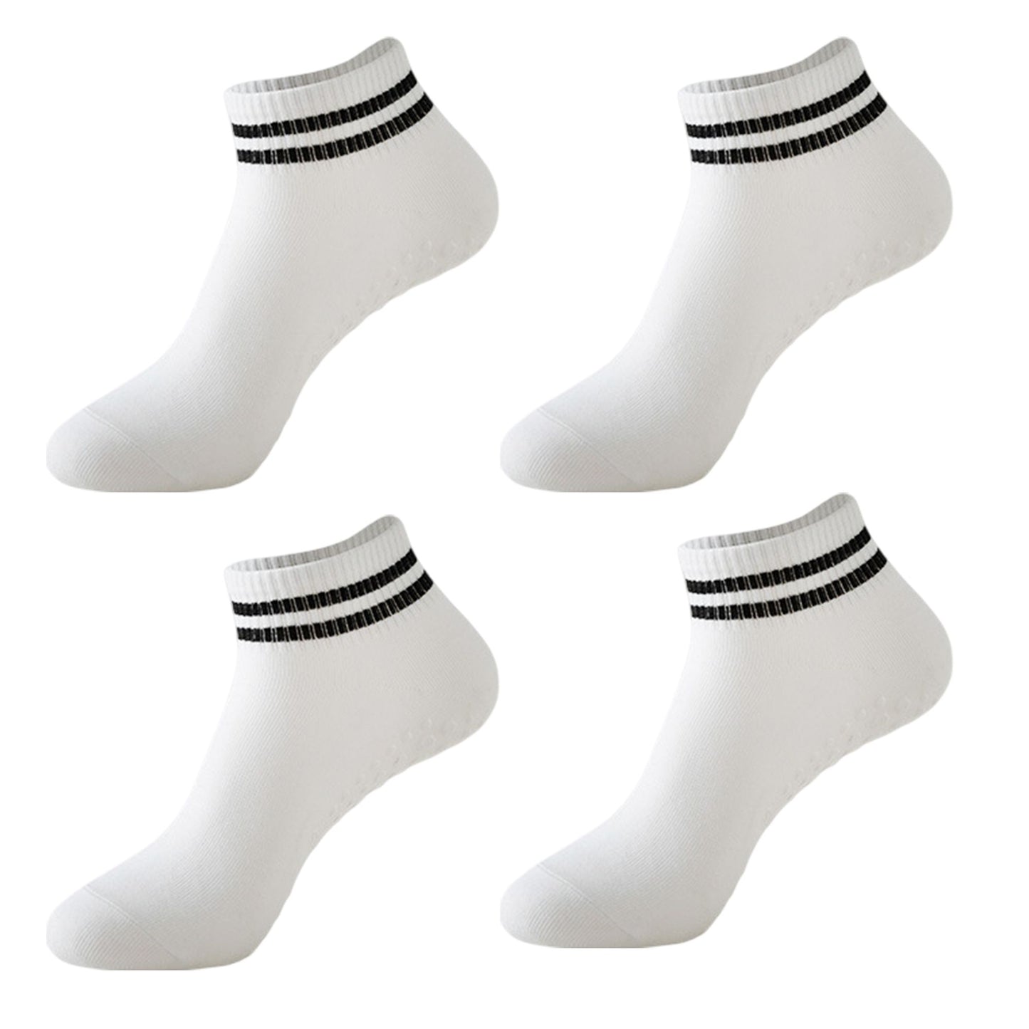 4 Pairs Ankle Grip Yoga Socks Soft Cotton Non-Slip Bottom Striped Cuff
