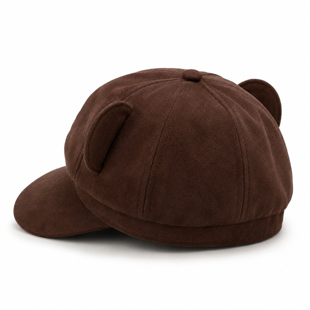 Faux Suede Bear Ear Newsboy Cap Cute Short Brim Baker Boy Hat