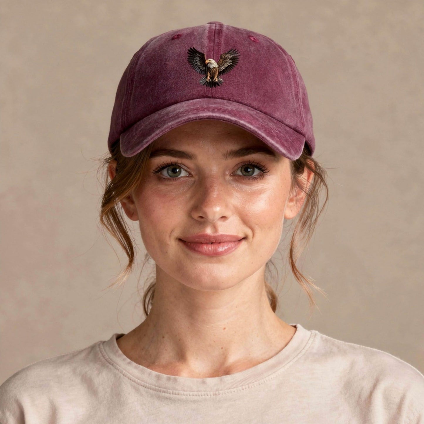 Cotton Baseball Cap with Eagle Embroidery Adjustable Strap Casual Everyday Hat