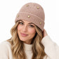 Star Stud Ribbed Knit Beanie Cuffed Winter Hat