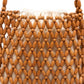 Beaded Crossbody Mini Bag with Long Strap Open Weave Wooden Bead Shoulder Purse Lightweight Small Handbag