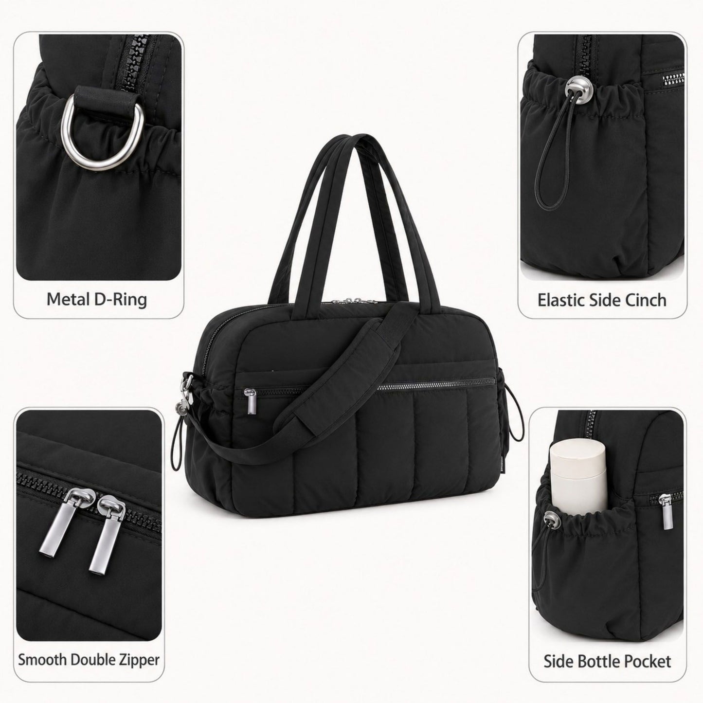 Nylon Travel Tote Gym Bag with Pockets and Shoulder Handles