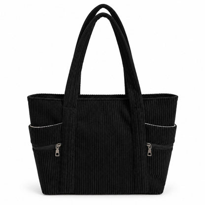 Large Corduroy Tote Bag with Zipper Pockets
