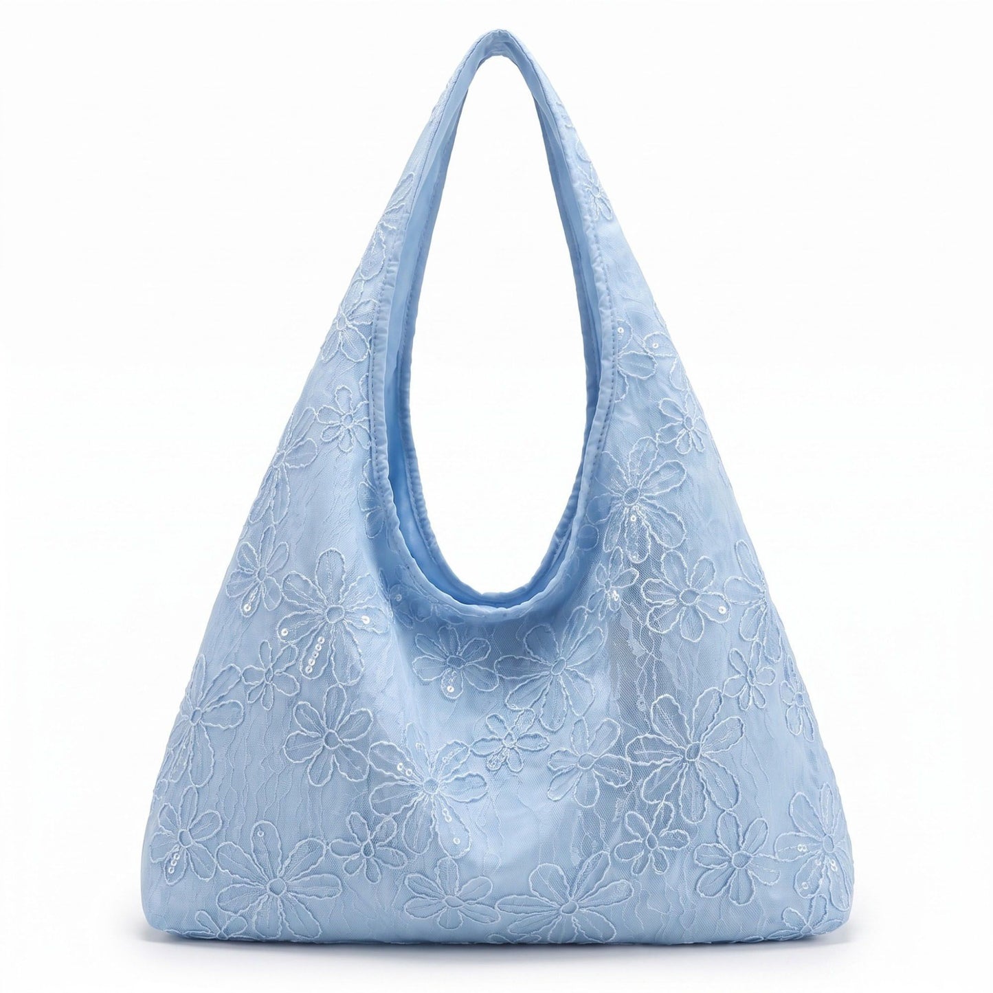 Floral Sequin Lace Slouchy Hobo Bag 15.5x10.5x4.5in