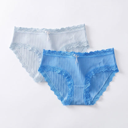 2 Pack Ribbed Lace Trim Bikini Underwear
