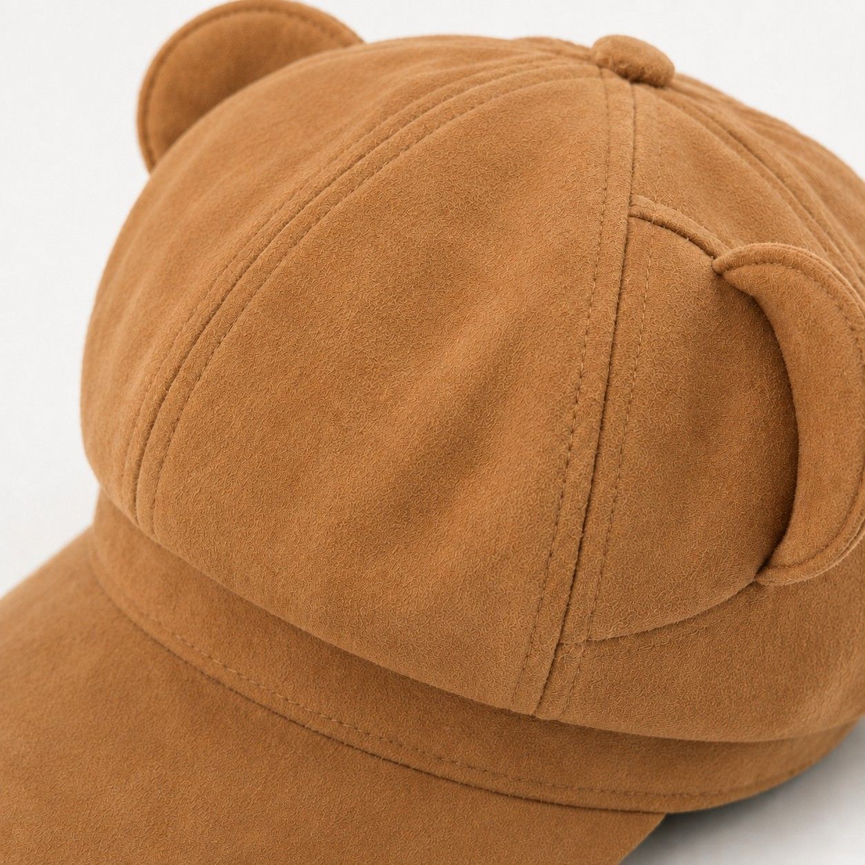 Faux Suede Bear Ear Newsboy Cap Cute Short Brim Baker Boy Hat