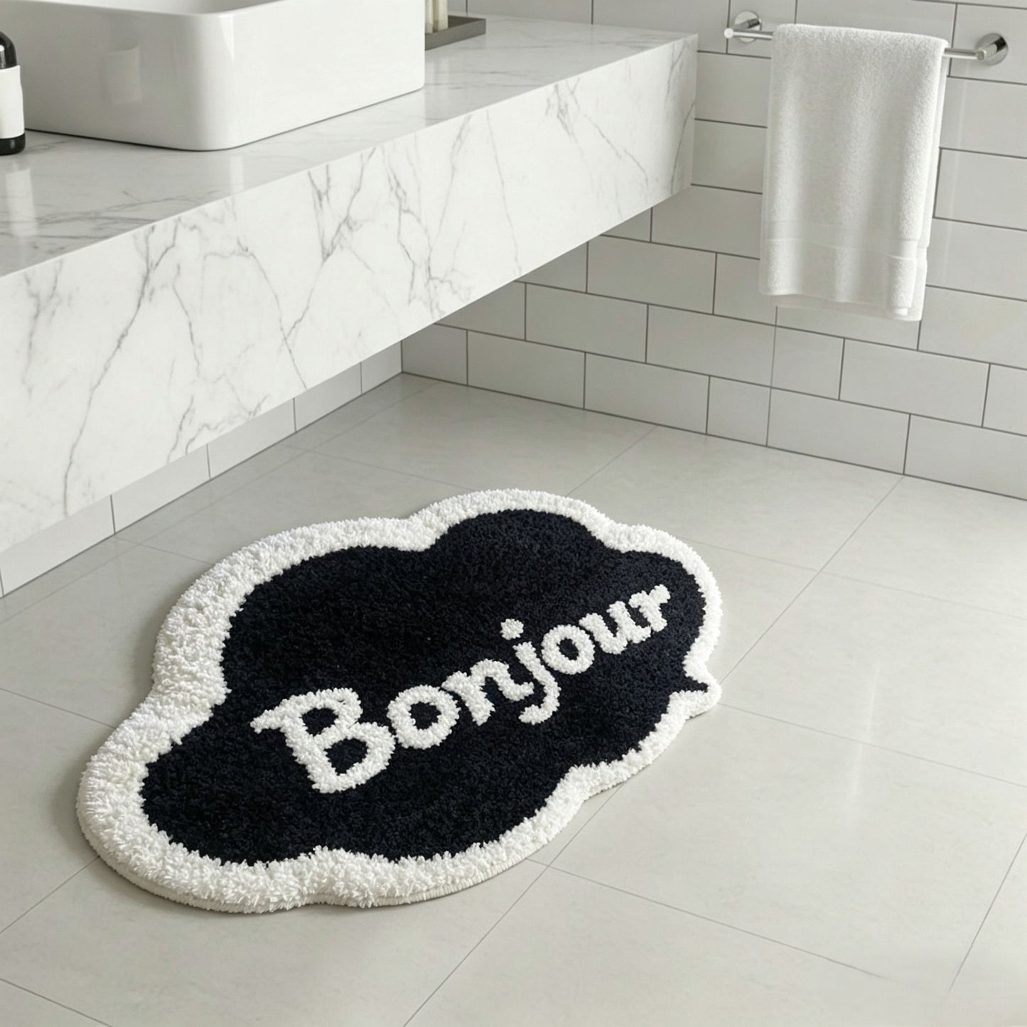 Bonjour Cloud Shaped Bathroom Floor Mat Soft Water Absorbent with Anti-Slip Base