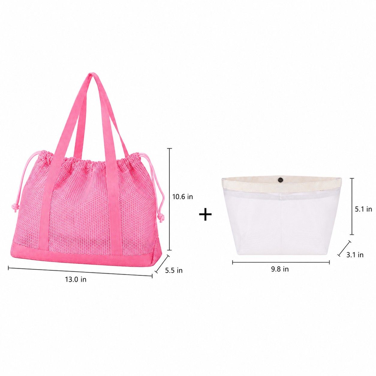 Mesh Drawstring Tote Bag with Carry Handles and Organizer Pouch