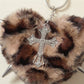 Punk Heart Faux Fur Keychain Rivet Cross Bag Charm Set