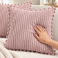 2 Pack Double Sided Corduroy Throw Pillow Covers 18 x 18 Inch with Pom Pom Trim