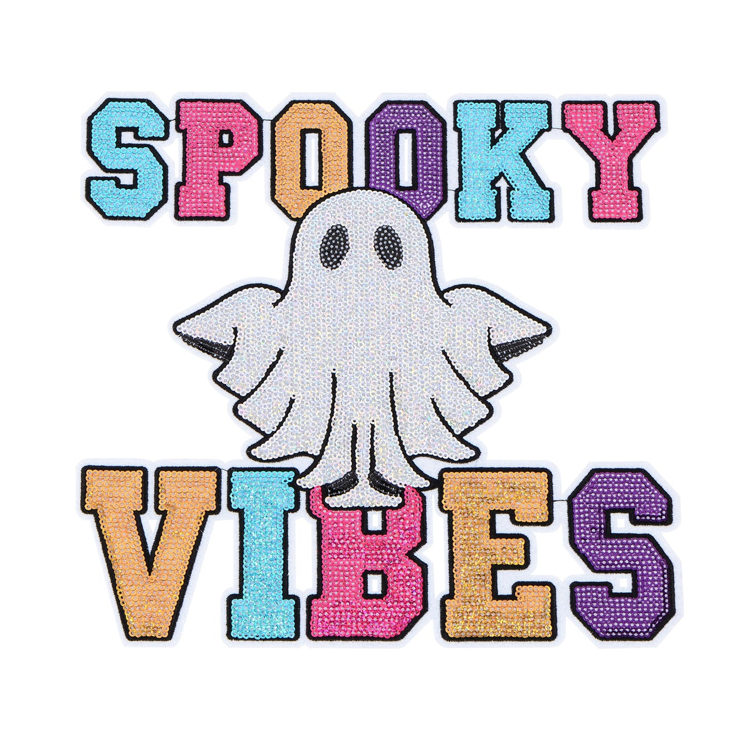 Halloween Pumpkin Ghost Large Sequin Iron On Patch Glitter Sewing Embroidery Repair Appliques Clothing Patch Costume Decor