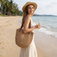 Cotton Crochet Woven Tote Bag with Shoulder Straps and Inner Pocket