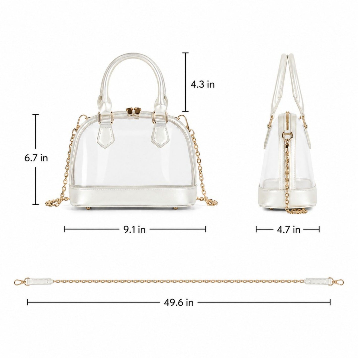 Clear PVC Mini Satchel Bag with Zipper Top and Detachable Chain Strap