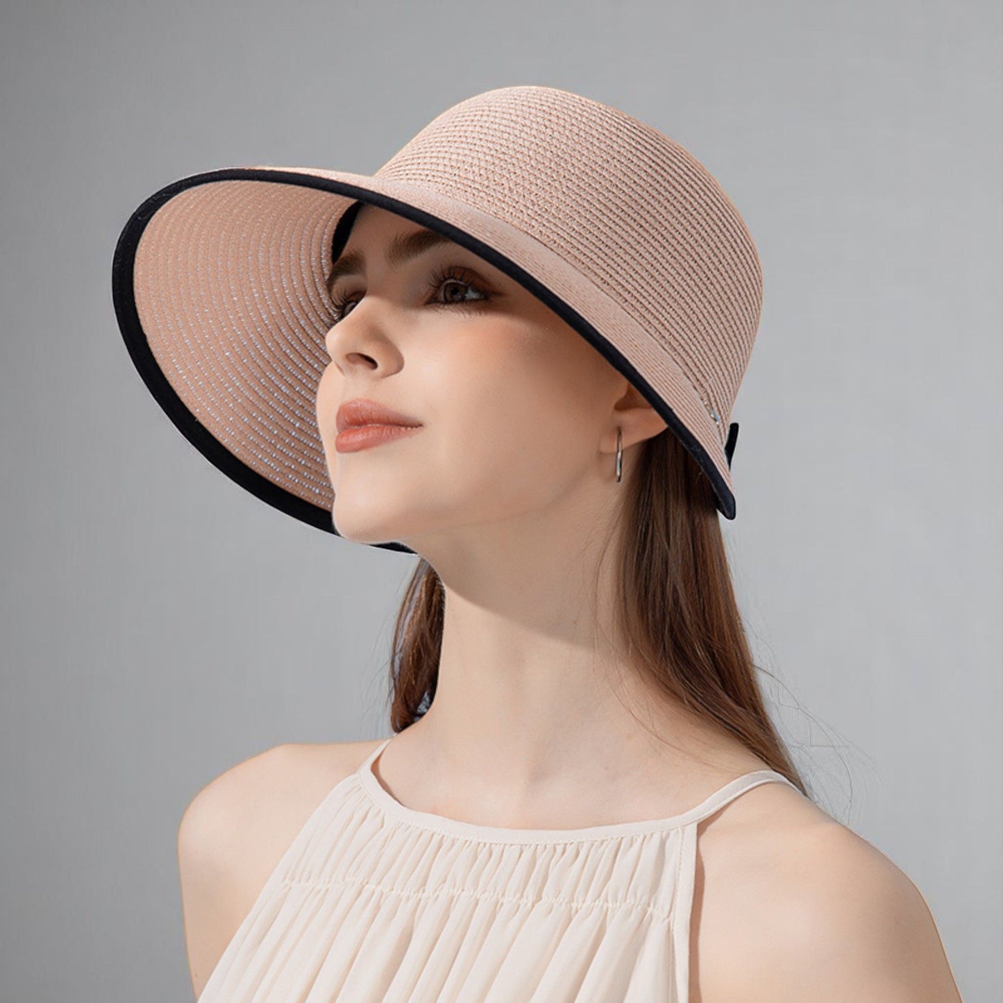 Roll Up Wide Brim Visor Sun Hat with Ponytail Hole and UV Protection Lightweight Packable Foldable Summer Cap