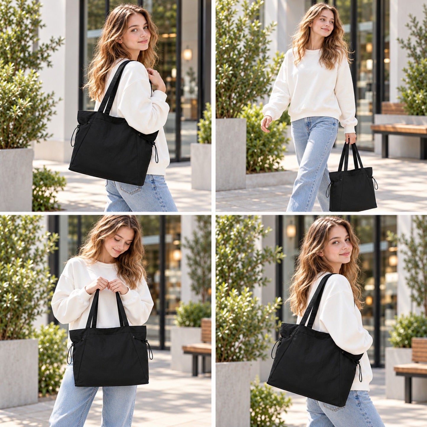 Large Shoulder Tote Bag with Zipper Pockets