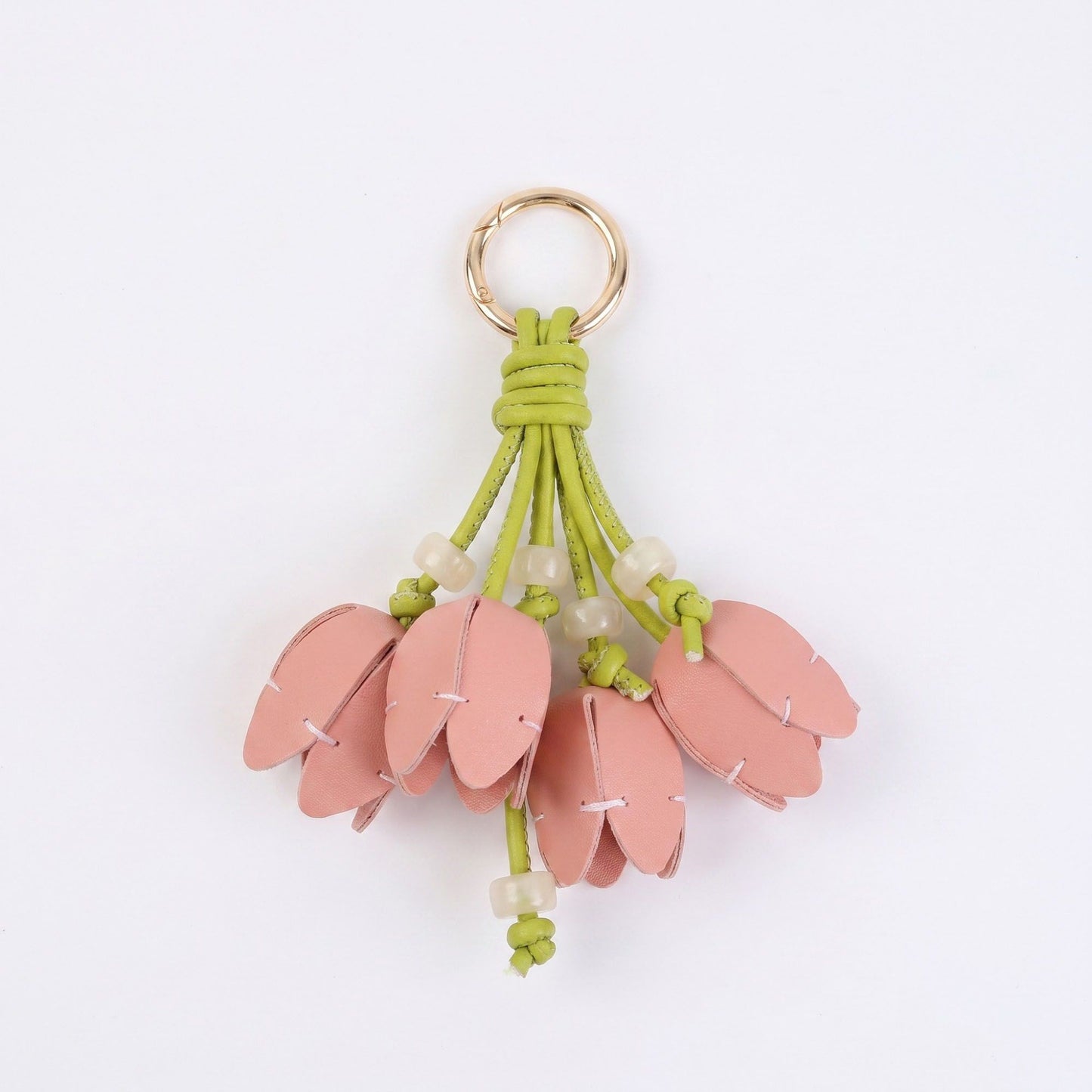 Floral Bag Charm with Pearl Look Beads and Gold Tone Ring
