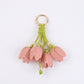 Floral Bag Charm with Pearl Look Beads and Gold Tone Ring
