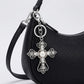 2pc Cross Pearl Rhinestone Keychain Bag Charm with Lobster Clasp and Key Ring