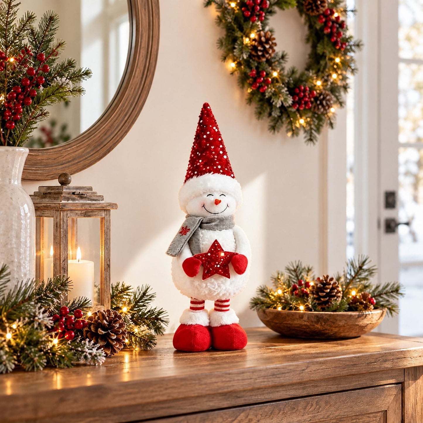 Adjustable Height Sequin Snowman Christmas Decoration
