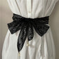 Floral Lace Ribbon Belt with Oversized Bow and Pearl Drop Details 59in