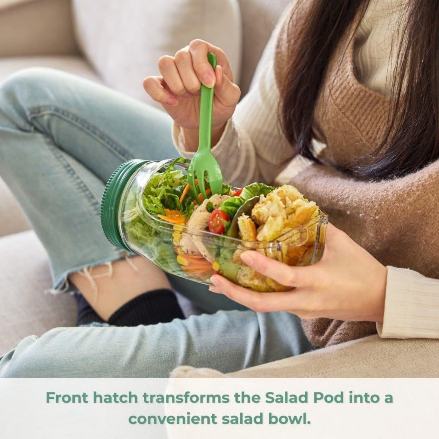 2pcs Portable Salad Container with Leak Resistant Lid and Built In Fork for On the Go Meals 4x7.5x3.5in