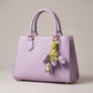 Floral Bag Charm with Pearl Look Beads and Gold Tone Ring