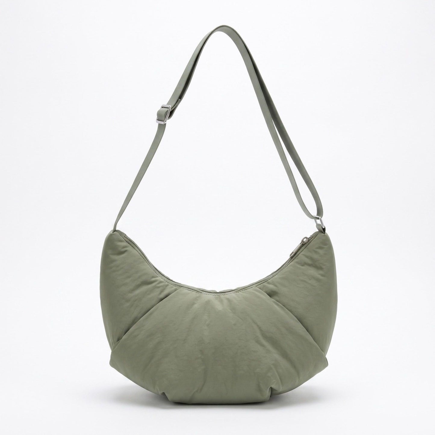 Padded Crescent Shoulder Bag with Wide Strap and Top Zipper Closure 13x7.5x2.5in