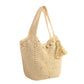 Tassel Straw Tote Bag with Zipper Closure for Beach and Travel