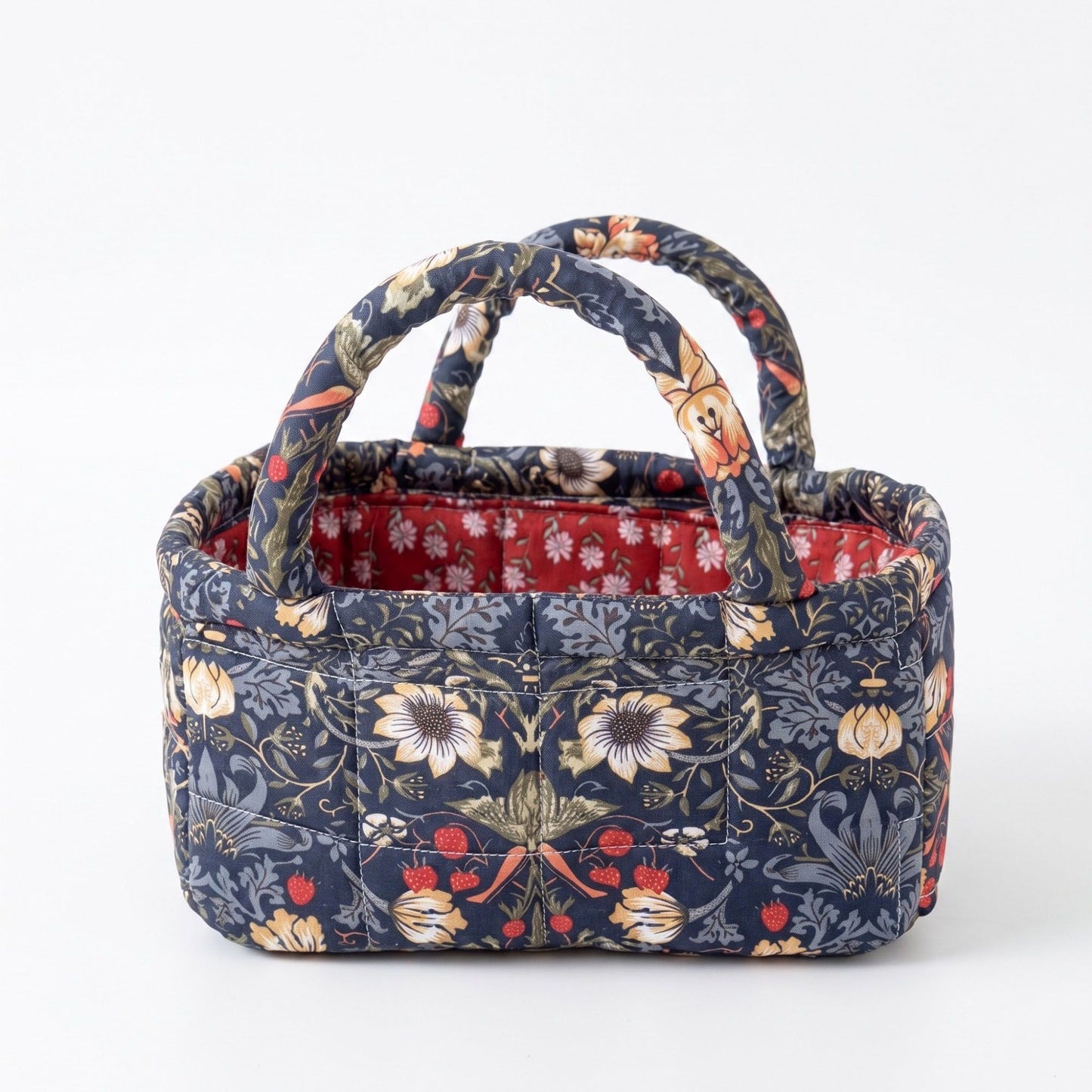 Floral Print Quilted Organizer Tote Bag with Multiple Pockets and Carry Handles