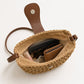 Woven Straw Crescent Crossbody Handbag with Adjustable Shoulder Strap
