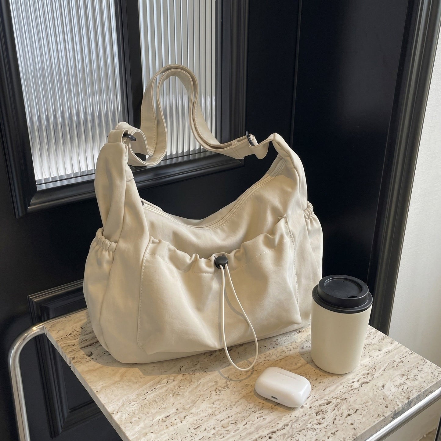 Crossbody Hobo Shoulder Bag with Adjustable Strap Zip Closure and Side Pockets