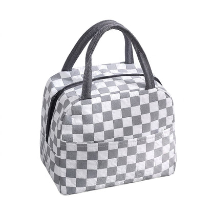 Checkered Insulated Lunch Bag Reusable Zipper Tote with Front Pocket